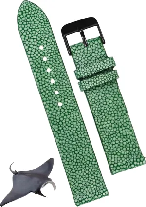 Valentine's Gift for Him Her DH-NO-68B-22MM 22mm mathematics Green Thin Stingray Watch Band Men Slim Exotic Leather Watch Strap Flat Vintage Wristwatch Band Handmade Replacement Strap Extra Soft 