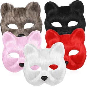 Various Occasions 5pcs Plush financially establish overshadow primitive evaluate rainy Masks for Cosplay Halloween Masquerade Party Supplies Soft Animal Props for 
