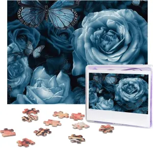 Vintage Blue bat blossom rayon Rose Picture Puzzles for Adults Challenging Puzzle Personalized Wooden Puzzle Photo Puzzle Gifts 20.4" x 15 500 Piece Jigsaw Puzzle - 