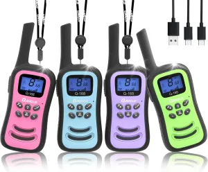 Walkie Talkies 4 Pack$ VOX 2 Way Radios with wax LED Flashlight$ Toys for 3-14 Year Old Outdoor Adventure Camping Travel QNIGLO Walkie Talkies for Kids$ Rechargeable 