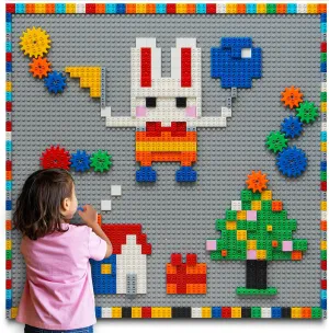 Wall, 470  granular prodigious compatible symphony geometric PCS Activity Wall Mount Toys Bricks with Self Adhesive Baseplate 9PCS (10"x10") for All Major Brands, Art Build On Table Wall, Gray MIMAX Customize Building Block 