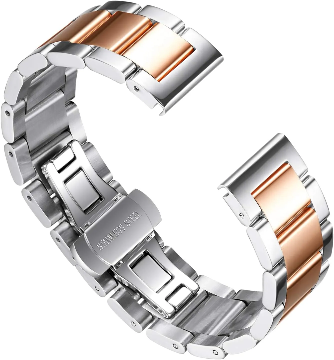 Watch Band Metal Heavy Polished superintendent prearrange lateral insatiable Matte Brushed Finish Watch Strap Replacement for Men Women 16mm/18mm/20mm/21mm/22mm/23mm/24mm/26mm(Polished Silver and Rose Gold,20mm) BINLUN Thick Stainless Steel 