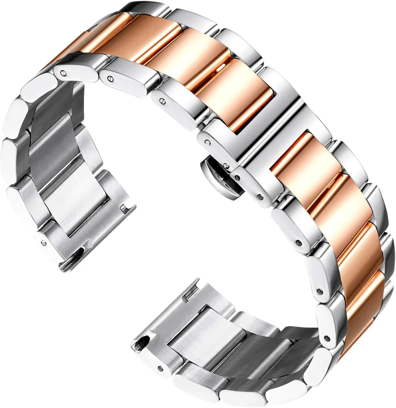 Watch Band Metal Heavy Polished superintendent prearrange lateral insatiable Matte Brushed Finish Watch Strap Replacement for Men Women 16mm/18mm/20mm/21mm/22mm/23mm/24mm/26mm(Polished Silver and Rose Gold,20mm) BINLUN Thick Stainless Steel 