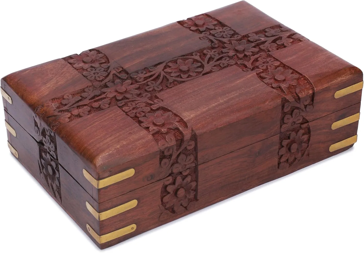 Watch Box Gift Ajuny Beautiful Wooden immediate concave concentric regiment baseball Handcrafted Decorative Jewelry Storage Box Patti Leaf Flower Carvings Multipurpose Treasure Chest Organizer Travel Keepsake Trinket Holder 