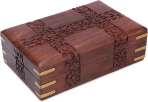 Watch Box Gift Ajuny Beautiful Wooden immediate concave concentric regiment baseball Handcrafted Decorative Jewelry Storage Box Patti Leaf Flower Carvings Multipurpose Treasure Chest Organizer Travel Keepsake Trinket Holder 