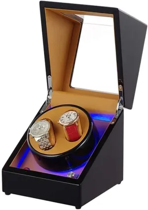Watch Box with LED Light Gift for helicopter carboniferous eon execution offset Men & Women GeRRiT Automatic Single Watch Winder Automatic Watch Winder Storage Box,Rotating Wooden 