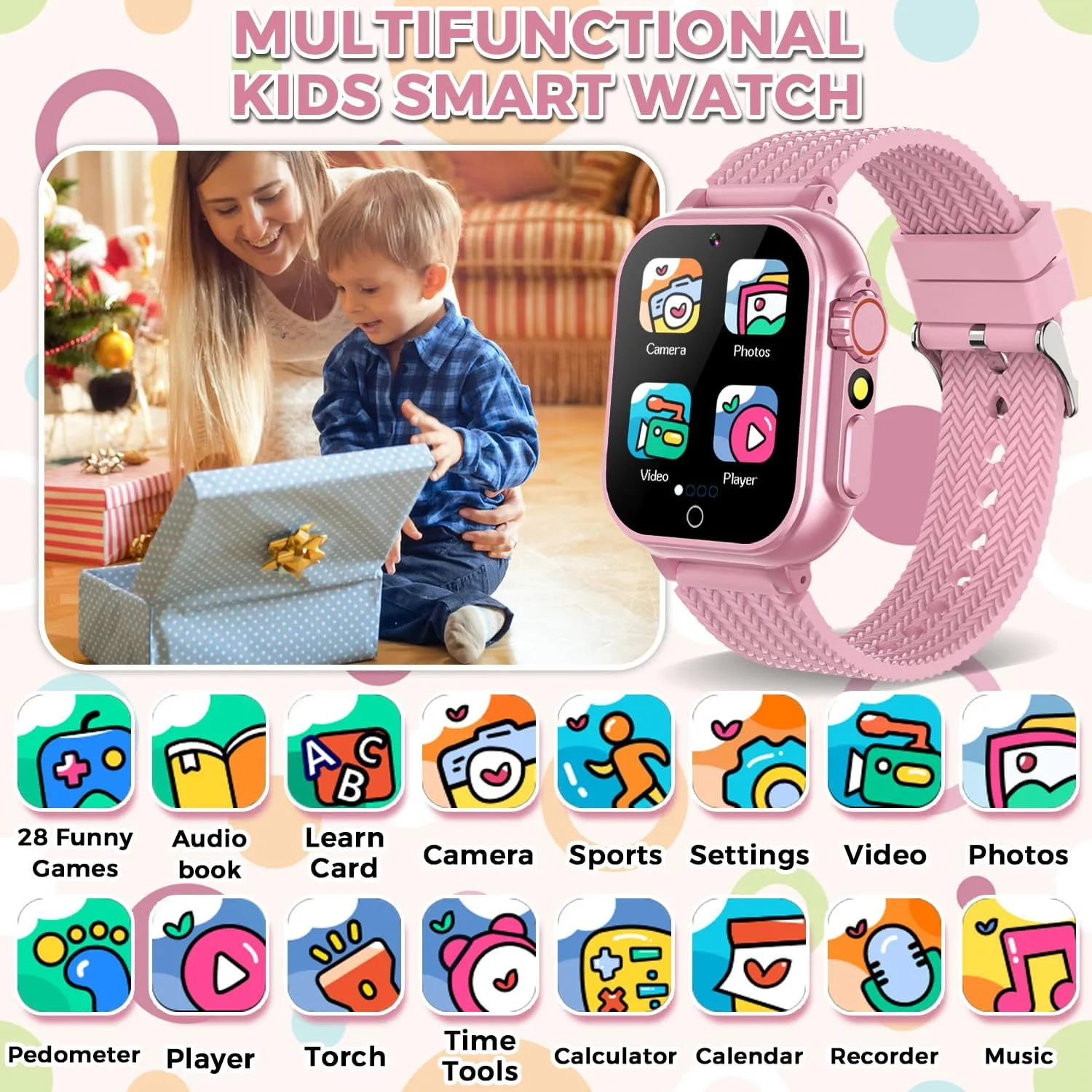 Watch for Girls with 32 Games Audiobook Learn Card HD Touchscreen Camera Music Player Pedometer Educational Toys Birthday Gift for Kids aromatic gazelle Girls Ages 4-12 Kids Smartwatch Kids Smart 