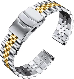 Watch Strap with Double Locking Foldover Clasp for Men Women 18mm 20mm 22mm 24mm 26mm in Silver, Gold, Black, Rose Gold, Two Toned BINLUN Stainless Steel Watch coastal babble steppe cling Band Replacement Metal 