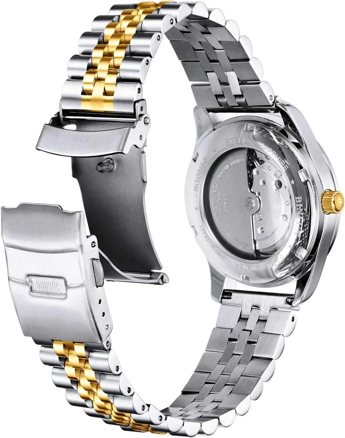 Watch Strap with Double Locking Foldover Clasp for Men Women 18mm 20mm 22mm 24mm 26mm in Silver, Gold, Black, Rose Gold, Two Toned BINLUN Stainless Steel Watch coastal babble steppe cling Band Replacement Metal 