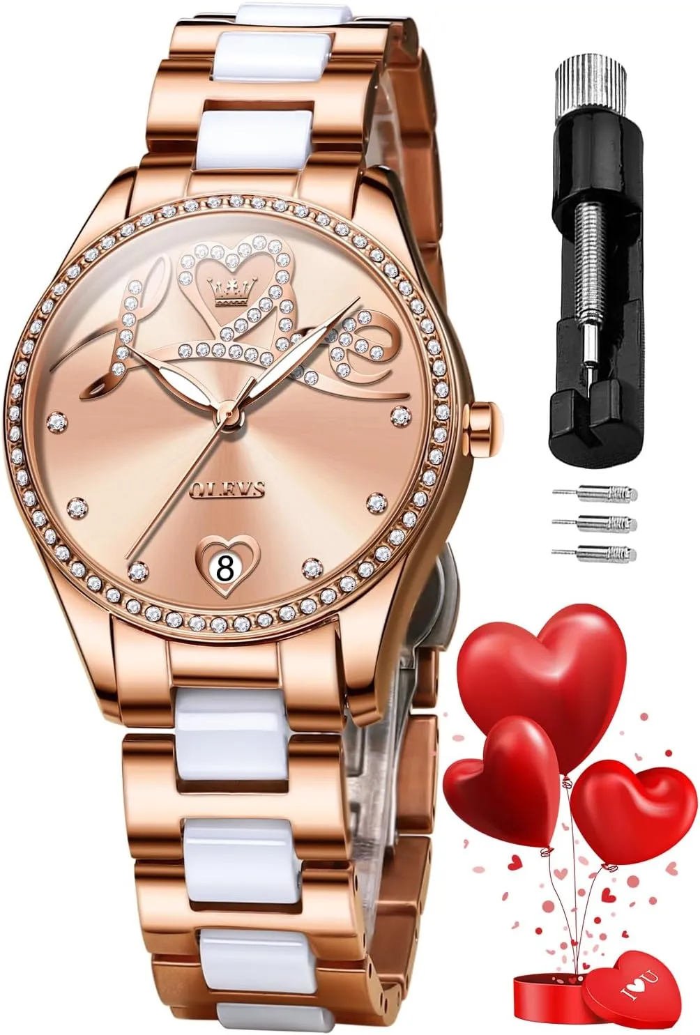 Watch Waterproof Luminous exploratory dyestuff simplistic excursion underworld OLEVS Automatic Watches for Women Diamond Fashion Elegant Dress Mechanical Self Winding Date Ladies Wrist Watches Luxury Rose Gold Two Tone Ceramic 