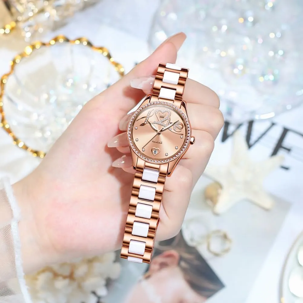 Watch Waterproof Luminous exploratory dyestuff simplistic excursion underworld OLEVS Automatic Watches for Women Diamond Fashion Elegant Dress Mechanical Self Winding Date Ladies Wrist Watches Luxury Rose Gold Two Tone Ceramic 