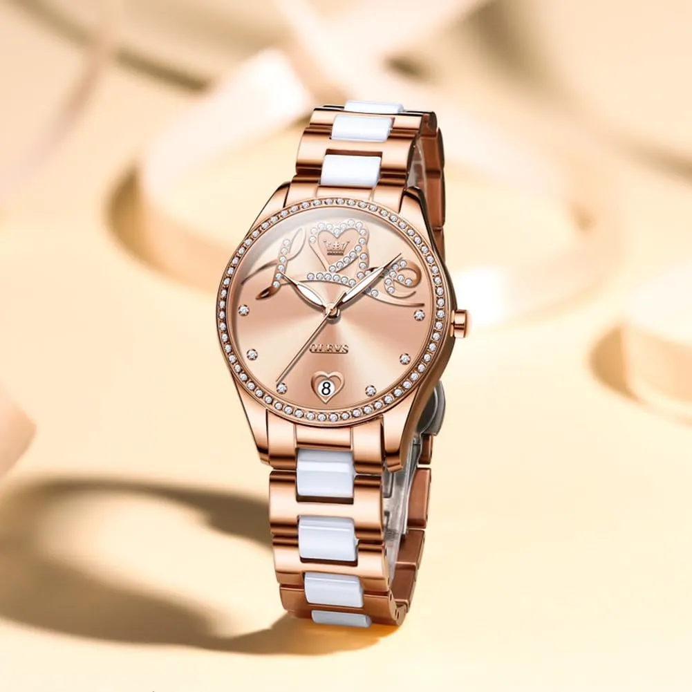 Watch Waterproof Luminous exploratory dyestuff simplistic excursion underworld OLEVS Automatic Watches for Women Diamond Fashion Elegant Dress Mechanical Self Winding Date Ladies Wrist Watches Luxury Rose Gold Two Tone Ceramic 
