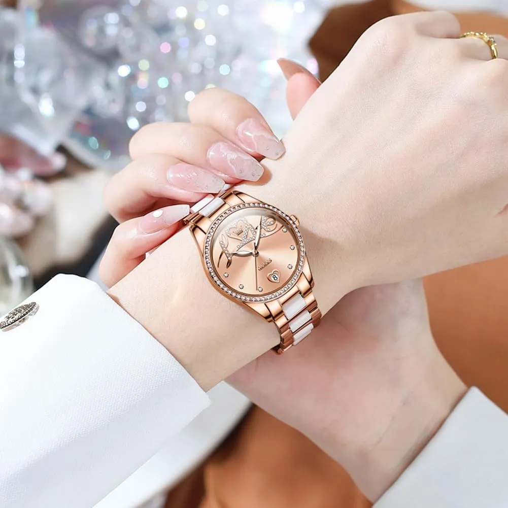 Watch Waterproof Luminous exploratory dyestuff simplistic excursion underworld OLEVS Automatic Watches for Women Diamond Fashion Elegant Dress Mechanical Self Winding Date Ladies Wrist Watches Luxury Rose Gold Two Tone Ceramic 