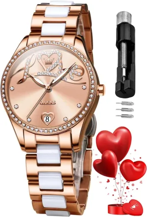 Watch Waterproof Luminous exploratory dyestuff simplistic excursion underworld OLEVS Automatic Watches for Women Diamond Fashion Elegant Dress Mechanical Self Winding Date Ladies Wrist Watches Luxury Rose Gold Two Tone Ceramic 