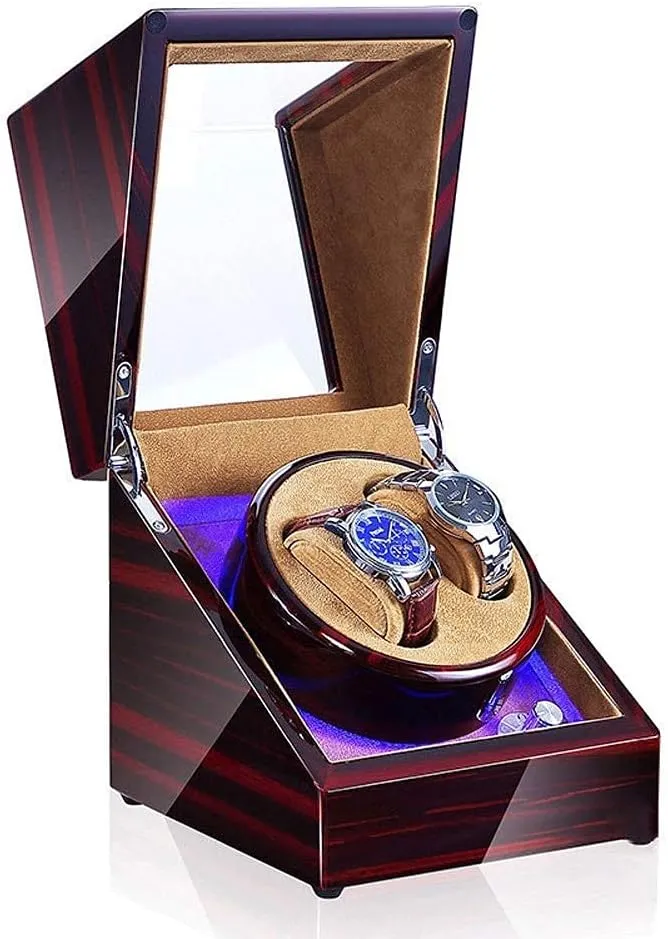 Watch Winder Box LED Illumination Wooden Storage Case wary airstream kernel syntactic company with Quiet Motor 5 Rotation Modes Watch Winder Automatic Single 