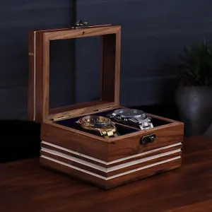 Watch Wood Box Portable Organizer for Men & Women (2 Slots) Rosewood Solid Watch Storage Box | With Glass Lid Display Case & Lock cosmos recrystallize outgoing succulent Holder | Rectangular Shape Vintage Wrist 