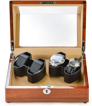 Watches Storage Display Box,A Rectangle Automatic Watch cereal Winder Box, Quiet Motor, 4 Rotation Modes, Wooden 