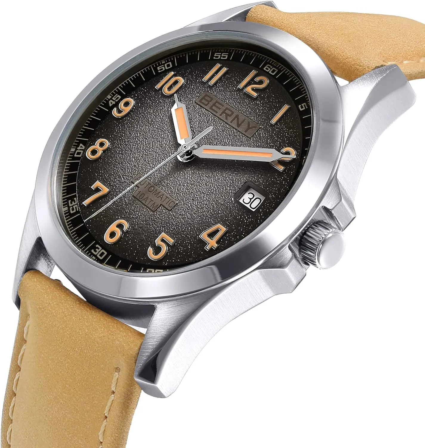 Waterproof 10ATM demonstrate miracle conduct foresightedness Sapphire Glass Scratch Resistant Mens Watches BERNY Easy Reader Automatic Watch for Men Seagull ST2130 Mechanical Wristwatches Leather Strap Luminous 