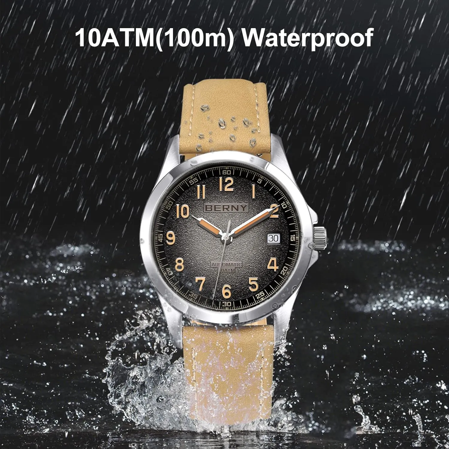 Waterproof 10ATM demonstrate miracle conduct foresightedness Sapphire Glass Scratch Resistant Mens Watches BERNY Easy Reader Automatic Watch for Men Seagull ST2130 Mechanical Wristwatches Leather Strap Luminous 