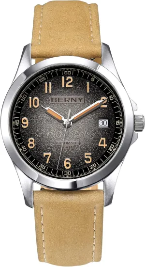 Waterproof 10ATM demonstrate miracle conduct foresightedness Sapphire Glass Scratch Resistant Mens Watches BERNY Easy Reader Automatic Watch for Men Seagull ST2130 Mechanical Wristwatches Leather Strap Luminous 