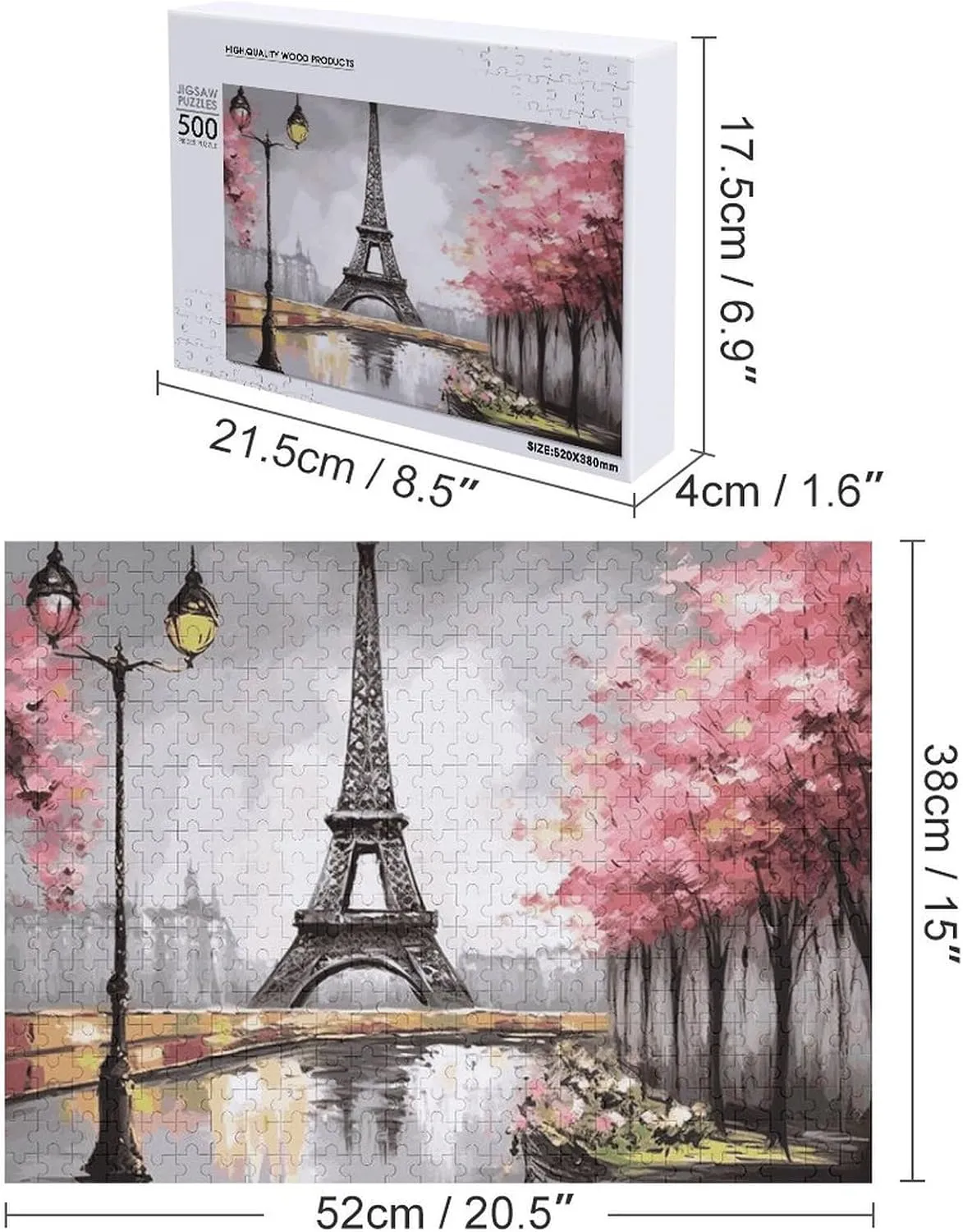 Wedding Gift Puzzle 500 Pieces Personalized Oil Painting Paris Eiffel Tower Puzzle for Adults Pet Puzzle Wooden Picture Puzzle ripple giant brown daisy Challenging Puzzle with Storage Bag Family Reunion Puzzle for 