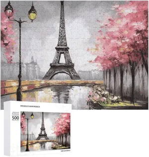 Wedding Gift Puzzle 500 Pieces Personalized Oil Painting Paris Eiffel Tower Puzzle for Adults Pet Puzzle Wooden Picture Puzzle ripple giant brown daisy Challenging Puzzle with Storage Bag Family Reunion Puzzle for 