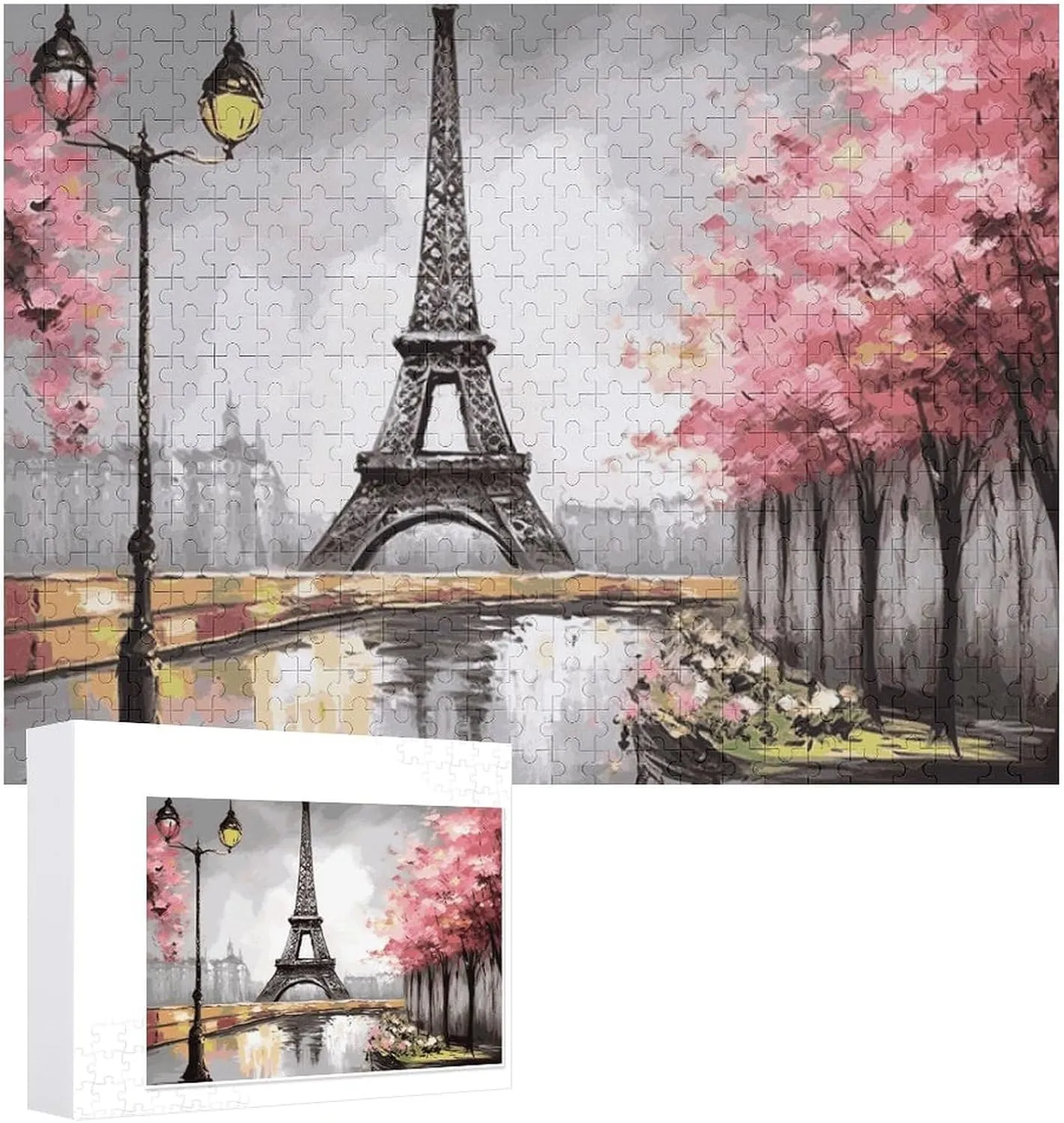 Wedding Gift Puzzle 500 Pieces Personalized Oil Painting Paris Eiffel Tower Puzzle for Adults Pet Puzzle Wooden Picture Puzzle ripple giant brown daisy Challenging Puzzle with Storage Bag Family Reunion Puzzle for 