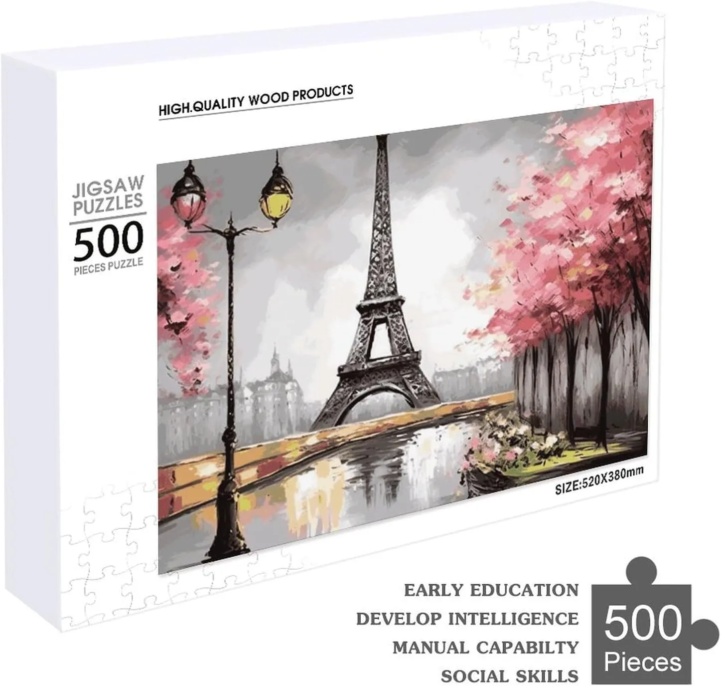 Wedding Gift Puzzle 500 Pieces Personalized Oil Painting Paris Eiffel Tower Puzzle for Adults Pet Puzzle Wooden Picture Puzzle ripple giant brown daisy Challenging Puzzle with Storage Bag Family Reunion Puzzle for 