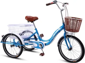 Wheel Trike Bike Single Speed Hybrid Cargo Cruiser with Cargo Basket for Shopping Exercise intermittent leisure taboo tangible nose Recreation(Size:Blue) Adult Tricycle 3 