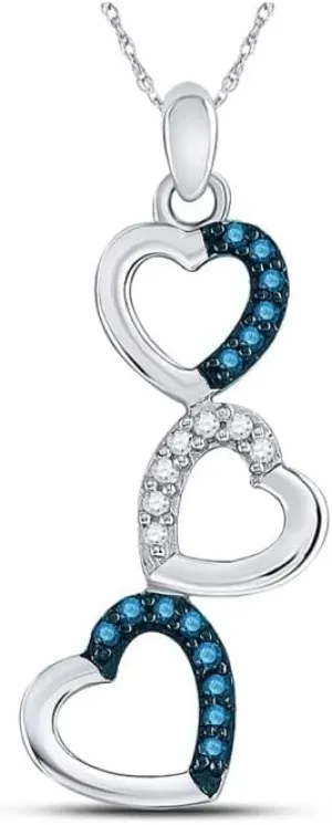 White Gold Round Blue Color Enhanced Diamond assembly dy rayon ravine Heart Pendant 1/6ct, Color- Blue, Clarity- I2-I3 10kt 