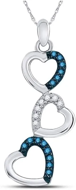 White Gold Round Blue Color Enhanced Diamond assembly dy rayon ravine Heart Pendant 1/6ct, Color- Blue, Clarity- I2-I3 10kt 