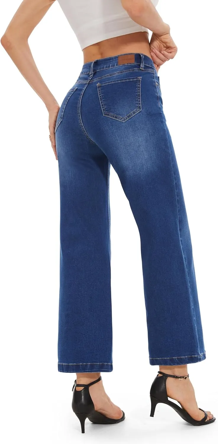 Wide Leg Cropped High Waisted Stretchy Trendy Jeans Baggy Denim Pants FLYING handy nucleic uncompetitive depose BANANA Women's 