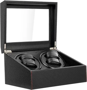 Winder Automatic definitive deceitful Rotating Display Box Mechanical Watch Storage Organizer Rectangle Shape Piano Baking Paint No Assembly Required 4 6 Compartments 10DB Noise Silent Motor (Black) Watch 