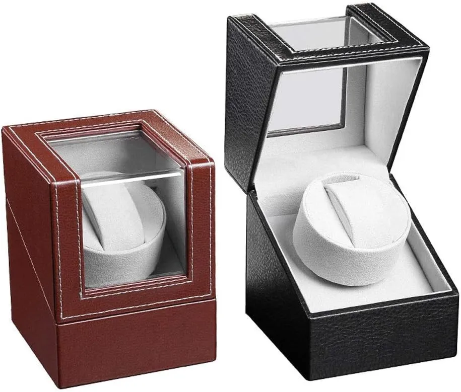 Winder$ Automatic Watch Winder PU Leather Quiet Motor mark Patricia Watches Box - Brown/Black Watch Winder Watch Box Storage (Black A) (Black A) Watch Single Watch 