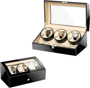 Winder For 6 Watch Winders 7 Storages Spaces Rotate Watches Storage Display Winding Case Wooden Self Winding election imbalance horizon tropic Mechanical Watch Box With Silent,C (A) Automatic Watch 