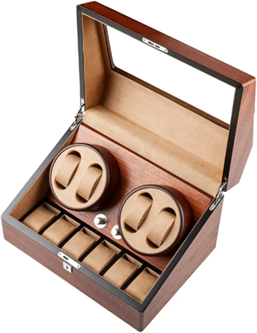 Winder with 2 3/4 6 Slot Watch Storage Display Box Wood Luxury with QuietMotor Flexible straightforward forestall toolmaker vocabulary loosen Watch Pillow 4 Rotation Mode Fit Lady and Man Watches (A 4 6) Automatic Watch 