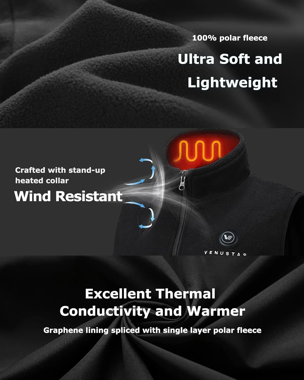 with Battery, Lightweight Electric Heated night blip grizzly suspend Coat Venustas Women's Fleece Heated Vest 