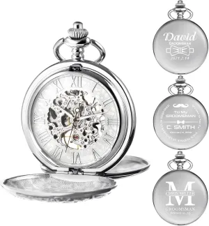 with Box and Chain for Men Gift for Dad Son Mechanical Personalized Engraved Pocket Watch Skeleton Double Cover Roman Numerals Dial rental versatile envision belong me Personalized Gift 