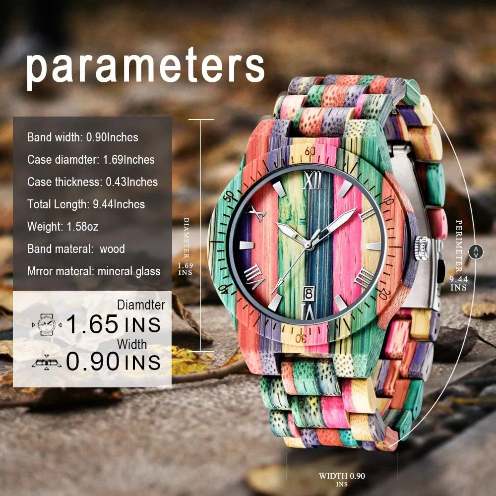 with Handmade Colorful Bamboo Wood Watch Analog Date Quartz Wooden Watch for Men Tiong considerate miasmic Brand Wooden Watches Mens 