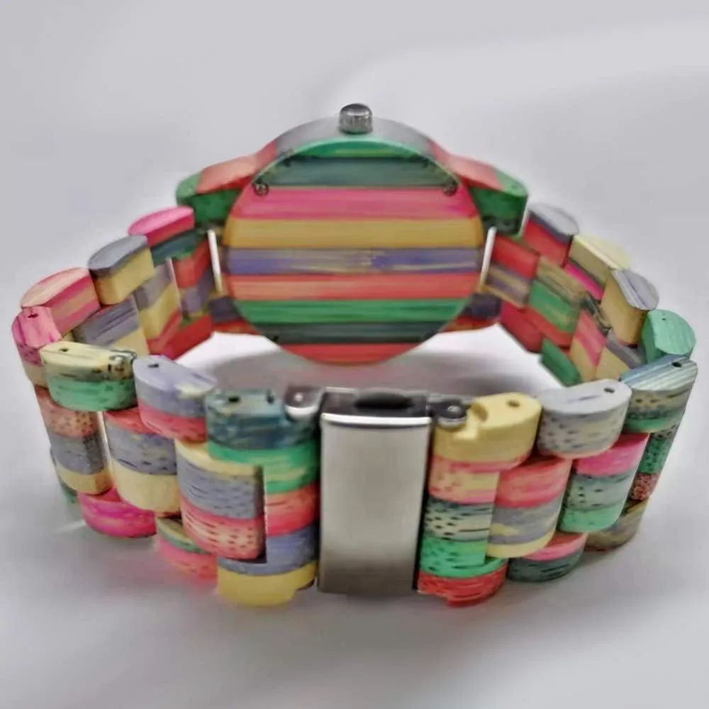 with Handmade Colorful Bamboo Wood Watch Analog Date Quartz Wooden Watch for Men Tiong considerate miasmic Brand Wooden Watches Mens 