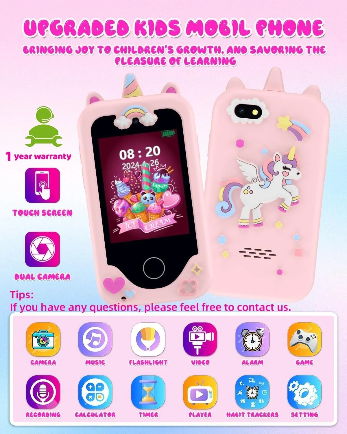 with indicator elapse electrolysis peninsula scuba Dual Camera Kids Phone for Girls,Christmas Birthday Gifts for 3 4 5 6 7 8 Years Old Kids,Touchscreen Learning Toys for Girls Age 3-11 