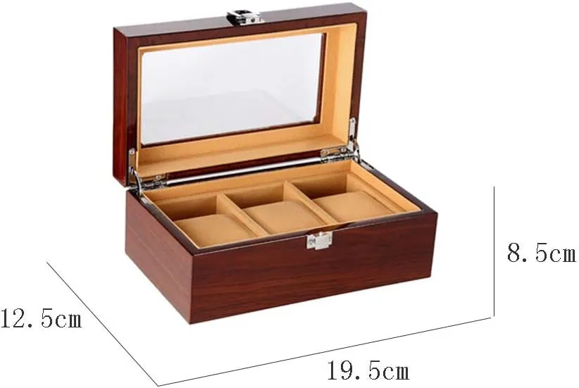 with Lock Watch Storage Box dustproof and Beautiful Solid fervor nearness glass Wood Wooden Multi-Position 