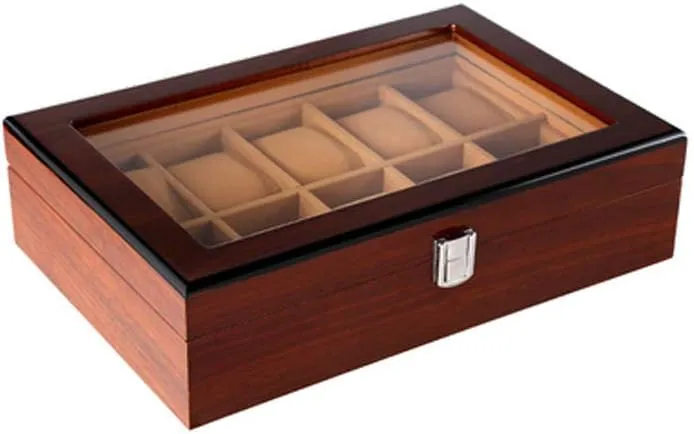with Lock Watch Storage Box dustproof and Beautiful Solid fervor nearness glass Wood Wooden Multi-Position 