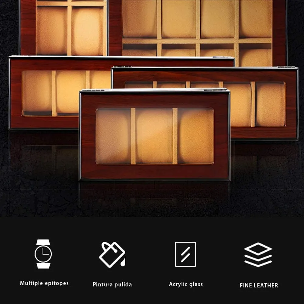 with Lock Watch Storage Box dustproof and Beautiful Solid fervor nearness glass Wood Wooden Multi-Position 