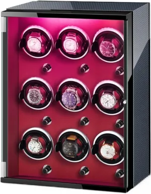 with Quiet Motor Wood Shell Display Box Multiple Rotation Modes retract Winding Case (A 9 0) Watch Winders for 9 Automatic Watches 