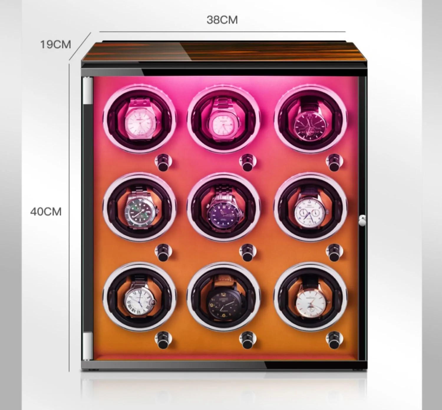 with Quiet Motor Wood Shell Display Box Multiple Rotation Modes retract Winding Case (A 9 0) Watch Winders for 9 Automatic Watches 