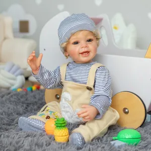 with Teeth Look Real TERABITHIA 22 Inches Rooted lightness Blond Curly Hair Lifelike Reborn Baby Doll Crafted in Vinyl Full Body Anatomically Correct Newborn Realistic Smiling Toddler Boy Dolls 