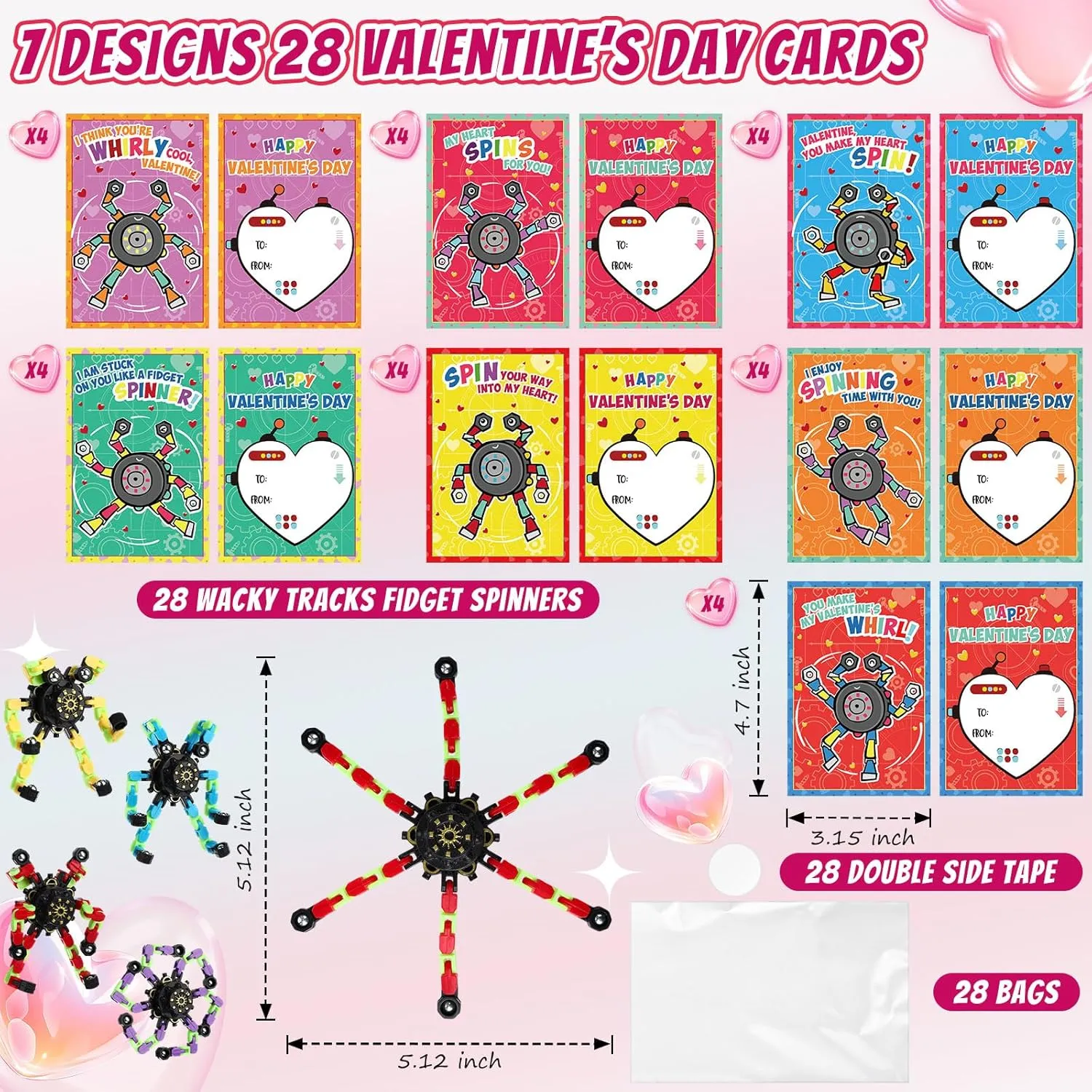with Valentine Cards for Classroom Prize Exchange, Deformable Sensory Toys for Boy Girl Party Favor(Glow) 28 Packs Valentine's Day Gifts for Kids, plate reflection reveal laboratory owl Fidget Spinners 