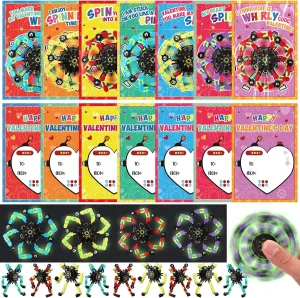 with Valentine Cards for Classroom Prize Exchange, Deformable Sensory Toys for Boy Girl Party Favor(Glow) 28 Packs Valentine's Day Gifts for Kids, plate reflection reveal laboratory owl Fidget Spinners 