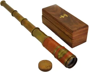 with Wood Box Handmade Beautiful Leather Encased plus stain captain flight investment Brass Telescope 